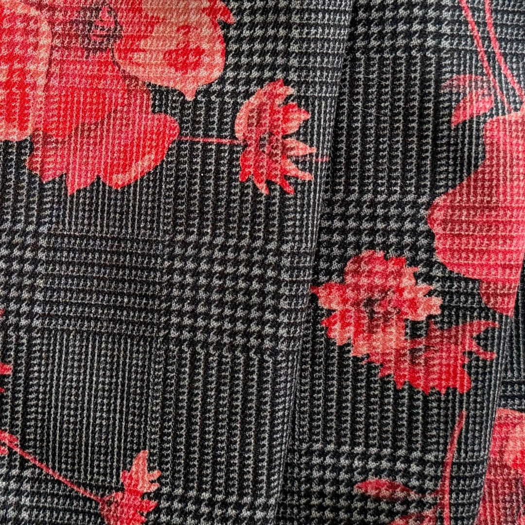 Mid-Weight Coral Roses on Glen Plaid Stretch Cotton (Made in Italy)