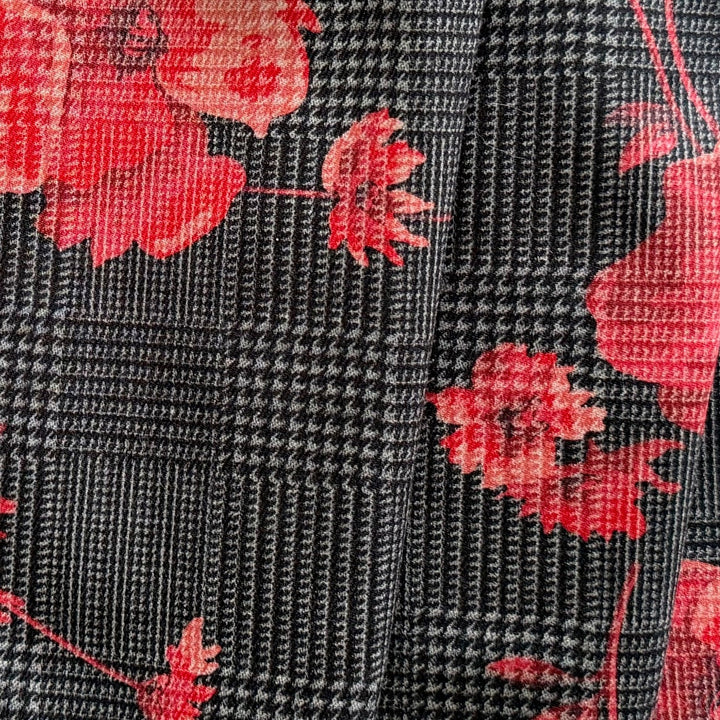 Mid-Weight Coral Roses on Glen Plaid Stretch Cotton (Made in Italy)