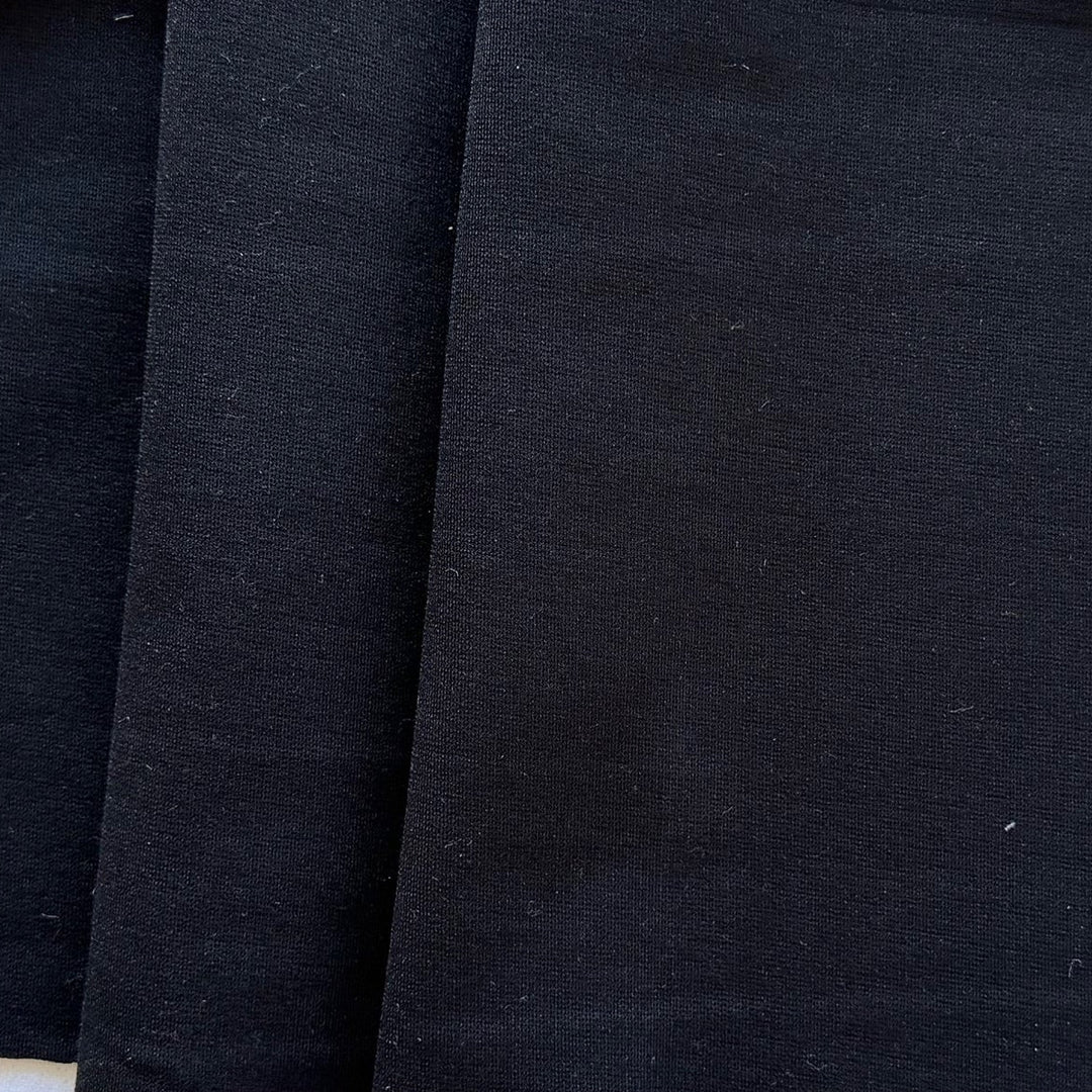 Mid-Weight High Quality Onyx Black Rayon Viscose Blend Ponte Double-Knit