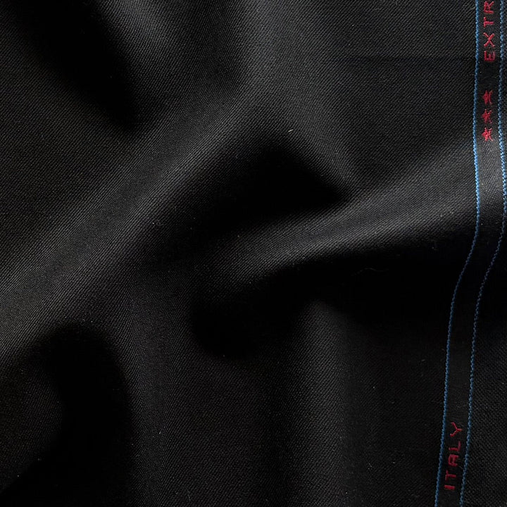 Mid-Weight Obsidian Black 130s Selvedged Wool Suiting (Made in Italy)