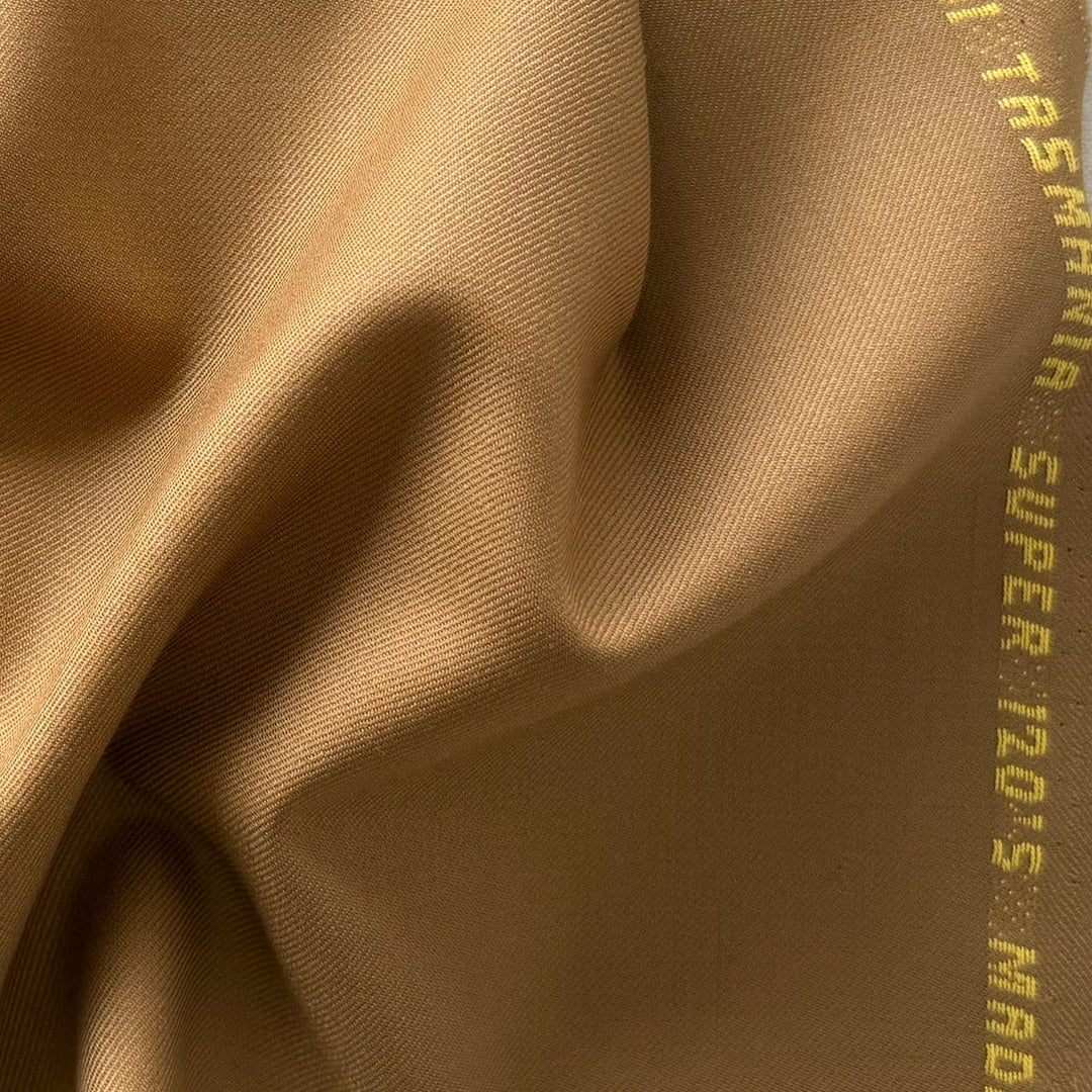 Cognac Super 120s Selvedged Wool Twill (Made in Italy)