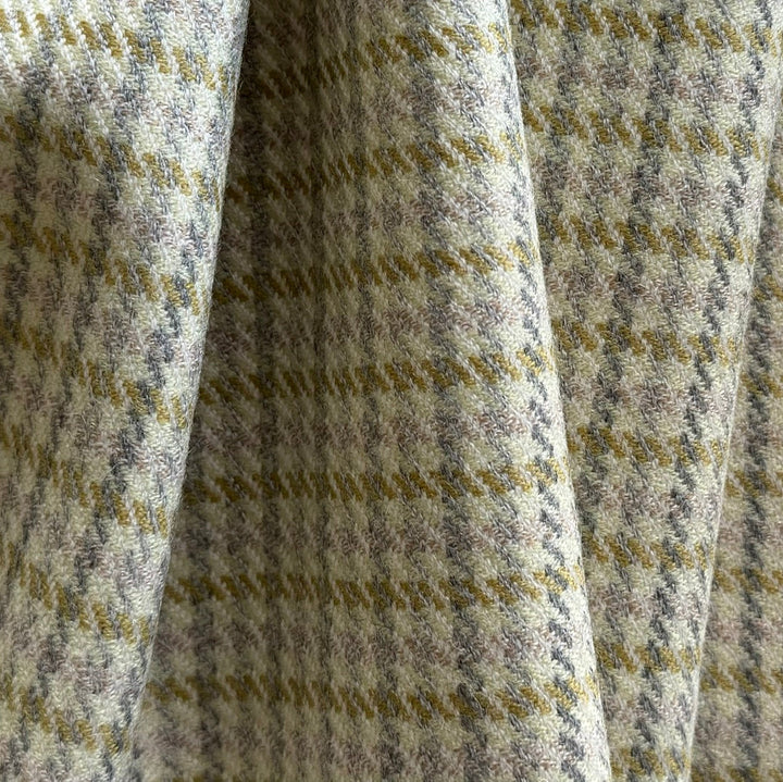 Biella Muted Butter & Ash Grey Pastel Houndstooth Woolen (Made in Italy)