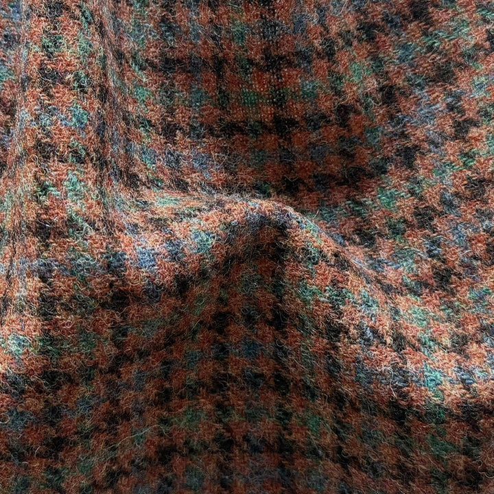 Mid-Weight Autumnal Checked Pumpkin & Pine Shetland Wool (Made in Italy)