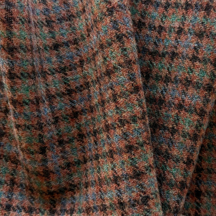 Mid-Weight Autumnal Checked Pumpkin & Pine Shetland Wool (Made in Italy)