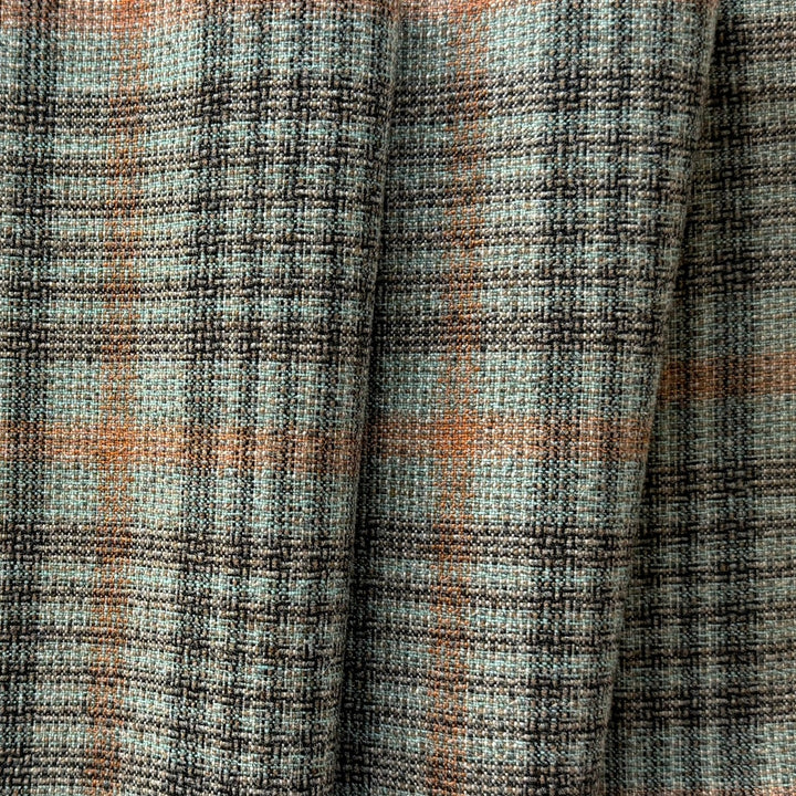 Mid-Weight Muted Mint & Terra Cotta Plaid Textured Woolen (Made in Italy)