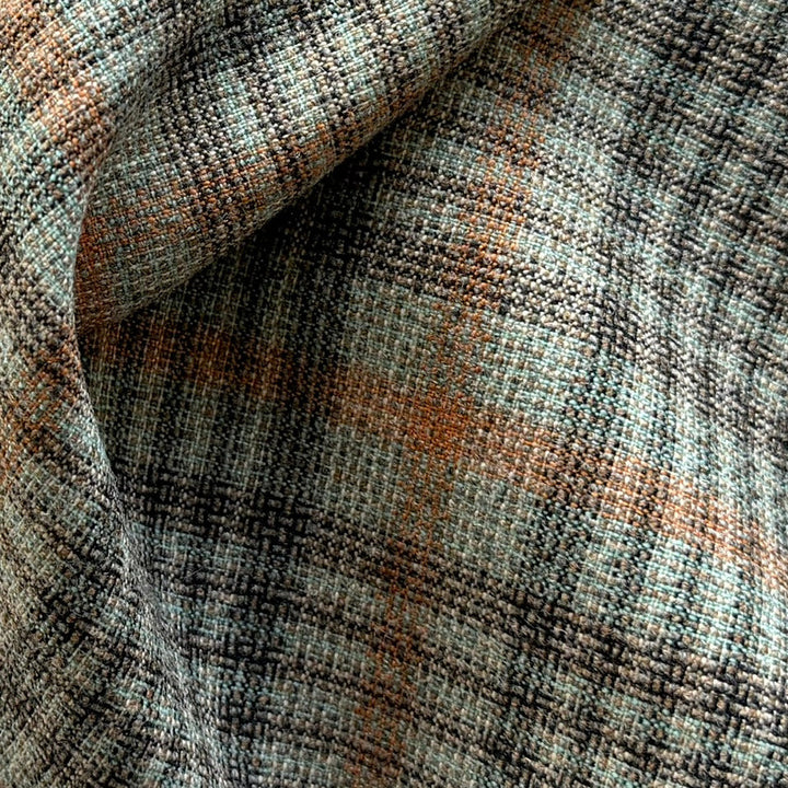 Mid-Weight Muted Mint & Terra Cotta Plaid Textured Woolen (Made in Italy)