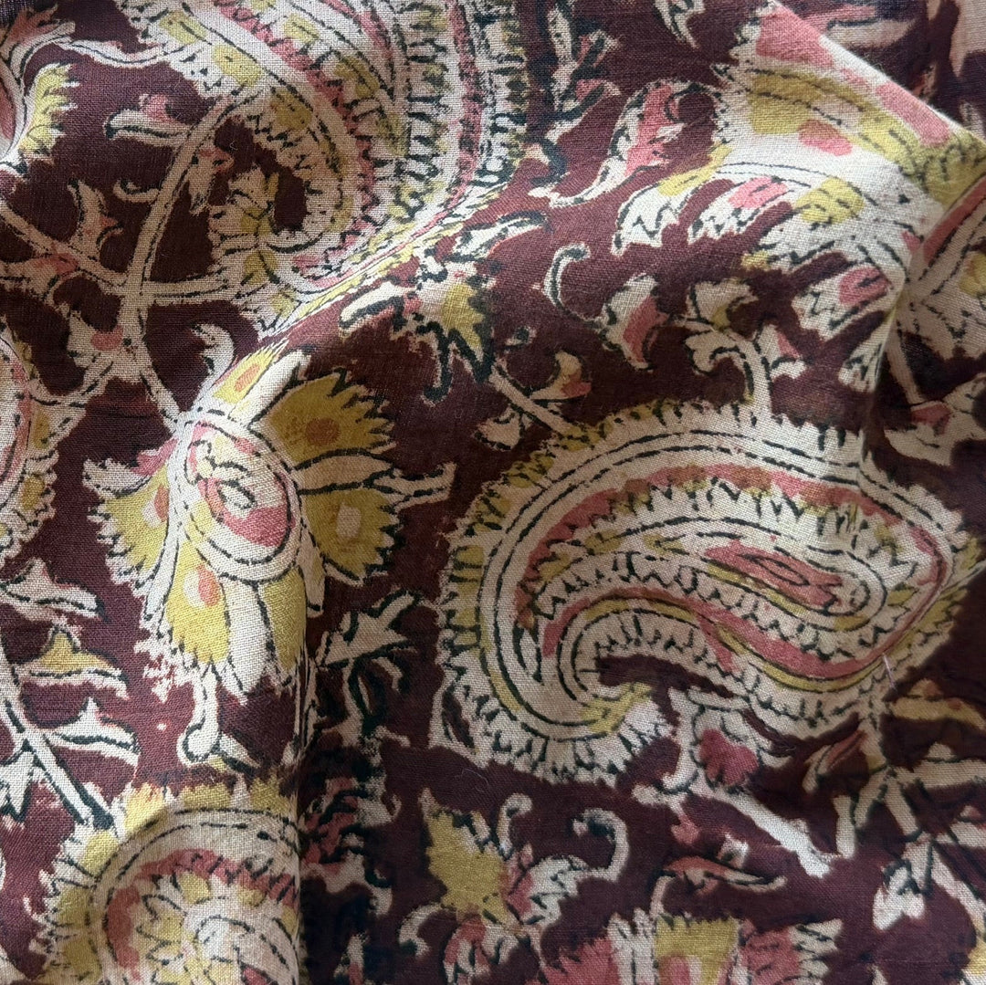 Cordovan Paisley Block Print Cotton Lawn (Made in India)