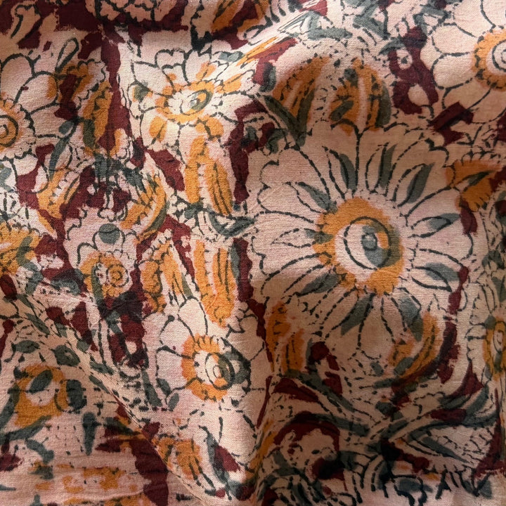 Brick Floral Block Print Cotton Lawn (Made in India)