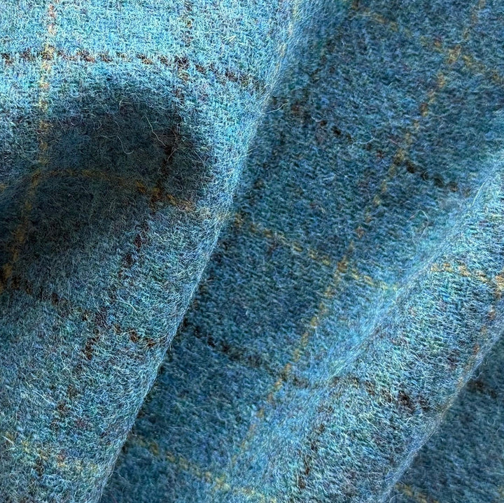 Mid-Weight Lagoon Blue Plaid Shetland Wool (Made in Italy)