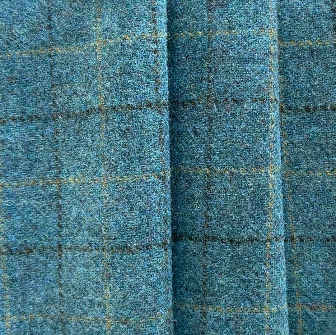 Mid-Weight Lagoon Blue Plaid Shetland Wool (Made in Italy)