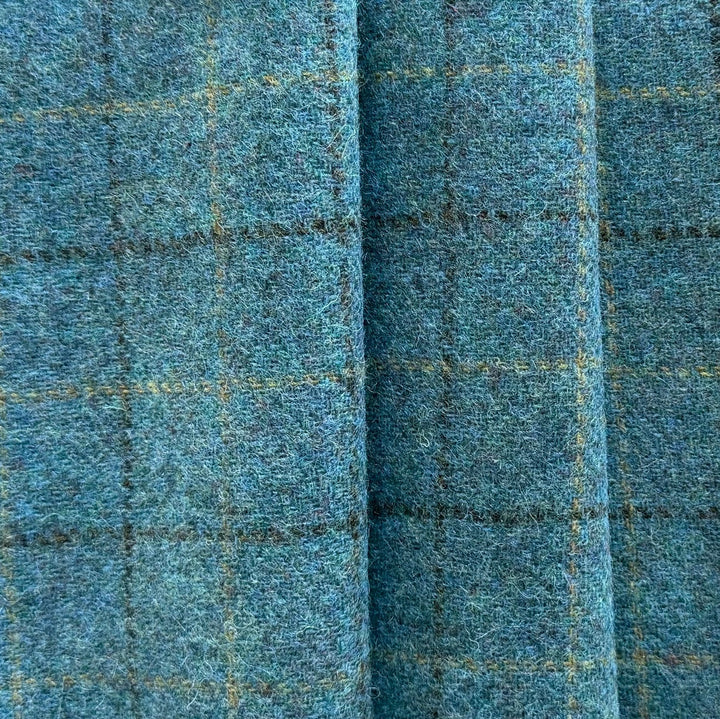 Mid-Weight Lagoon Blue Plaid Shetland Wool (Made in Italy)