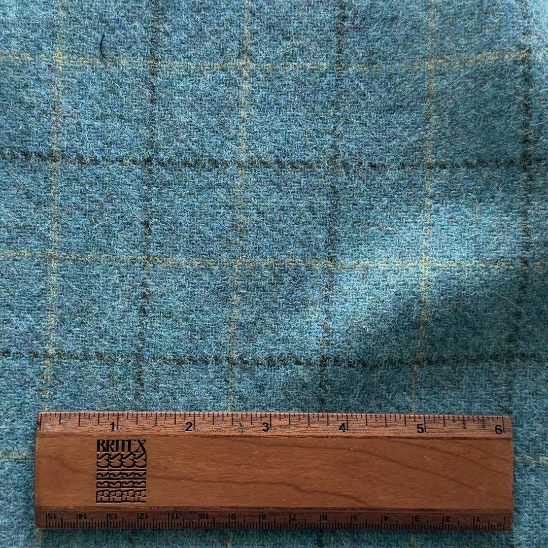 Mid-Weight Lagoon Blue Plaid Shetland Wool (Made in Italy)