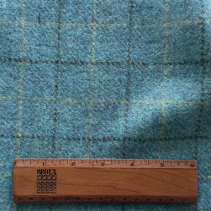 Mid-Weight Lagoon Blue Plaid Shetland Wool (Made in Italy)