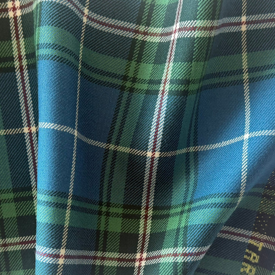 Mid-Weight Royal Blue & Chlorophyll Green Tartan Selvedged Wool Twill (Made in Italy)