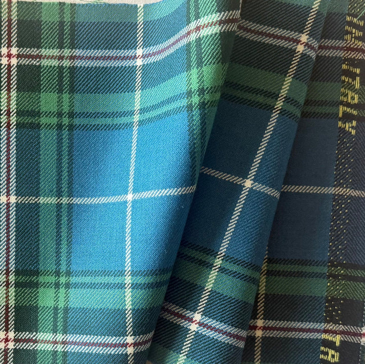 Mid-Weight Royal Blue & Chlorophyll Green Tartan Selvedged Wool Twill (Made in Italy)