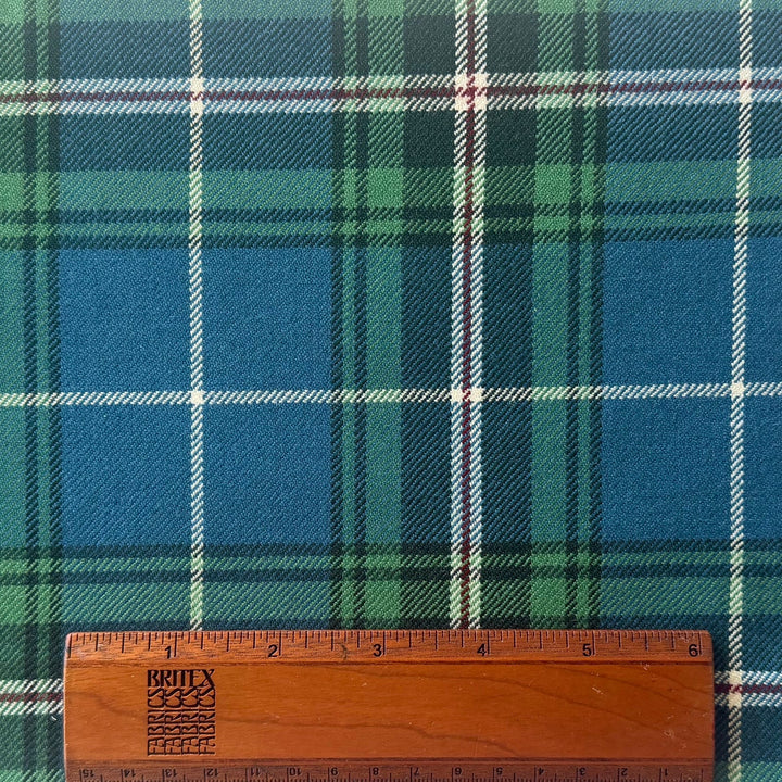 Mid-Weight Royal Blue & Chlorophyll Green Tartan Selvedged Wool Twill (Made in Italy)
