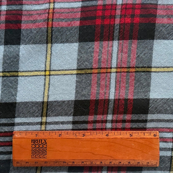 Lighter-Weight Wine & Sky Plaid Wool Challis (Made in Italy)