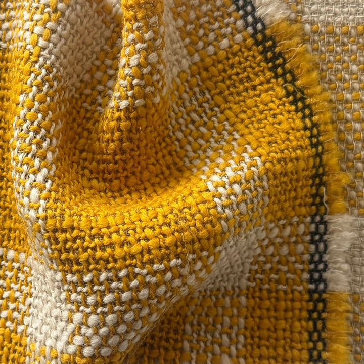 Mid-Weight Vivid Mustard & Natural Plaid Loose Wool Bouclé (Made in Italy)
