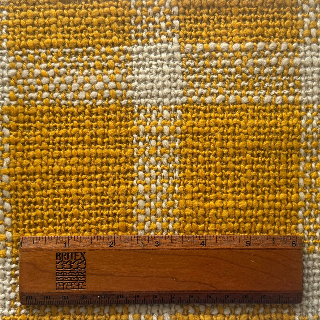 Mid-Weight Vivid Mustard & Natural Plaid Loose Wool Bouclé (Made in Italy)