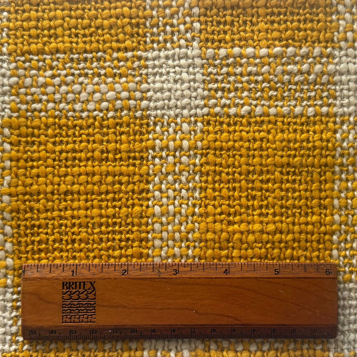 Mid-Weight Vivid Mustard & Natural Plaid Loose Wool Bouclé (Made in Italy)