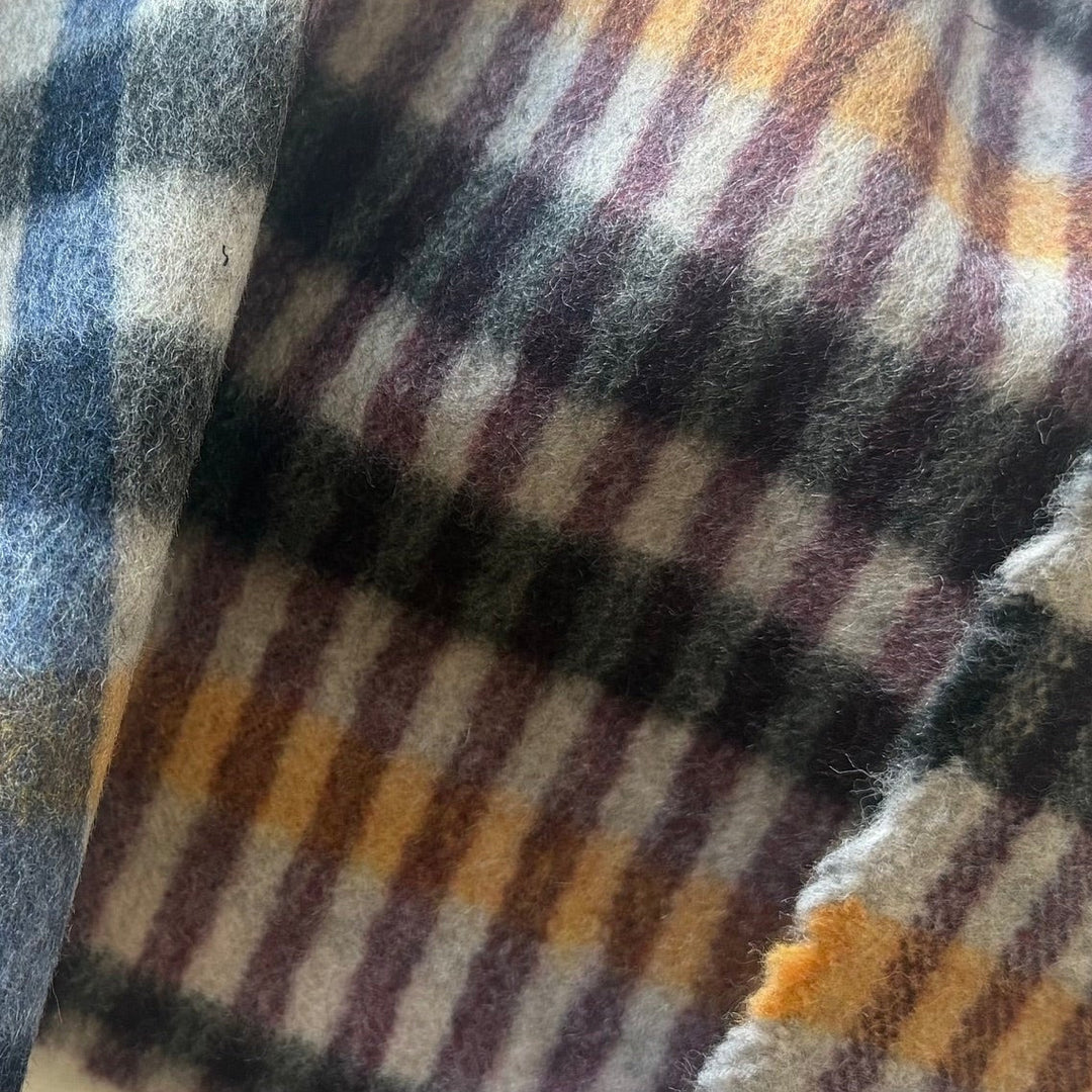 Heavy to Mid-Weight High-End Butterscotch & Burgundy Plaid Wool Melton (Made in Italy)