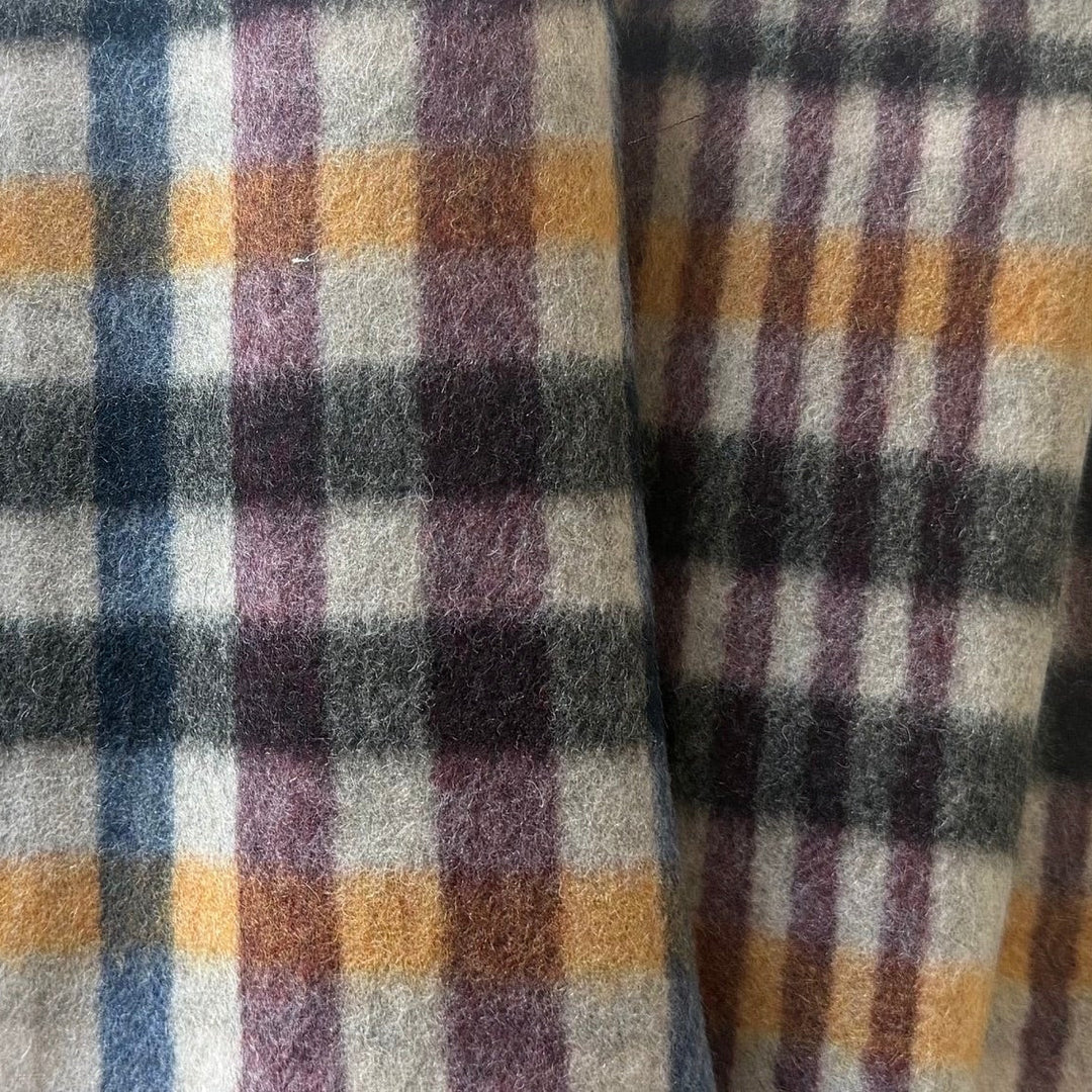 Heavy to Mid-Weight High-End Butterscotch & Burgundy Plaid Wool Melton (Made in Italy)