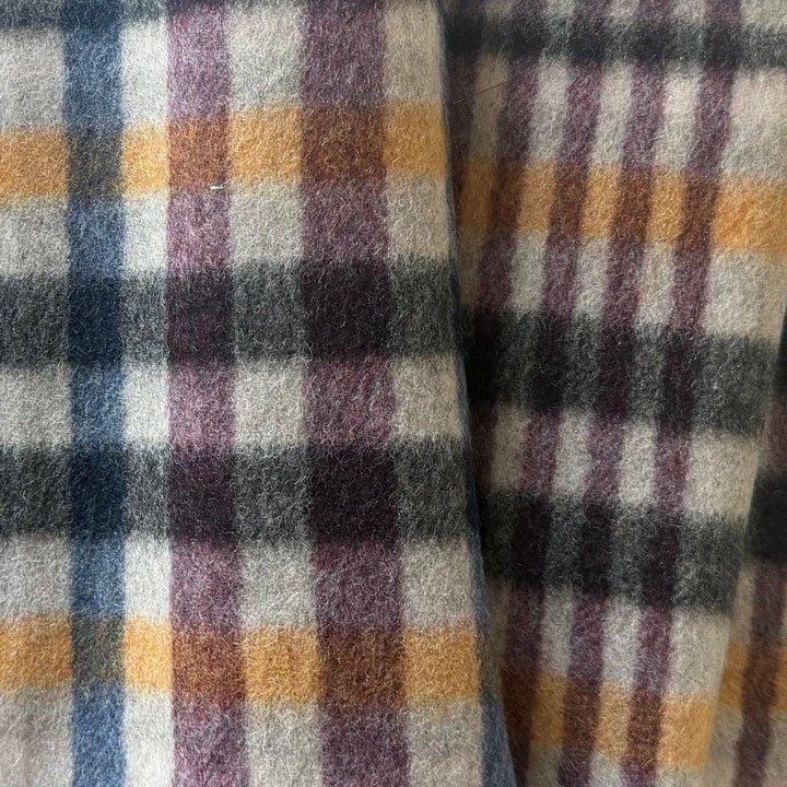 Heavy to Mid-Weight High-End Butterscotch & Burgundy Plaid Wool Melton (Made in Italy)