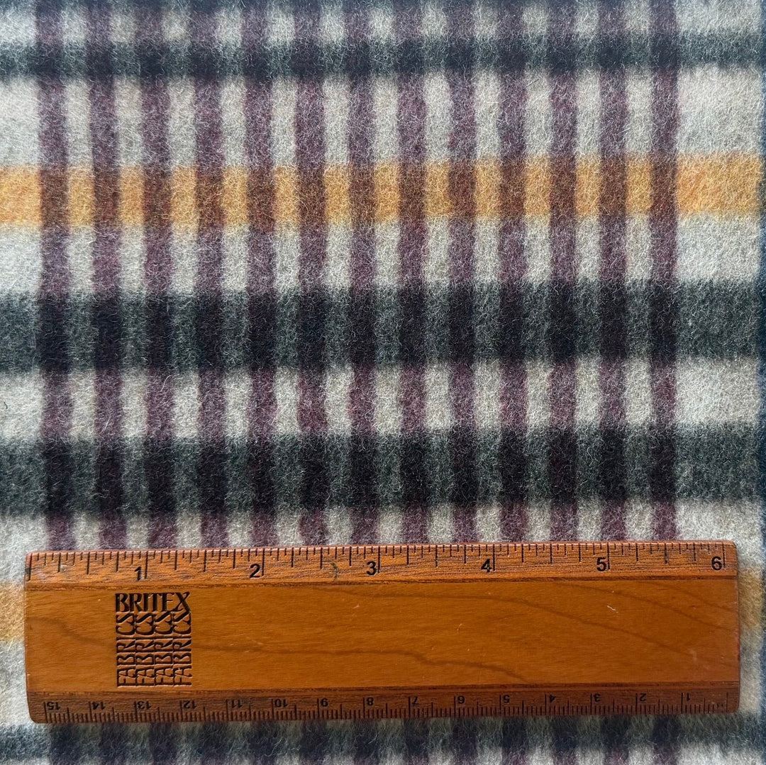 Heavy to Mid-Weight High-End Butterscotch & Burgundy Plaid Wool Melton (Made in Italy)