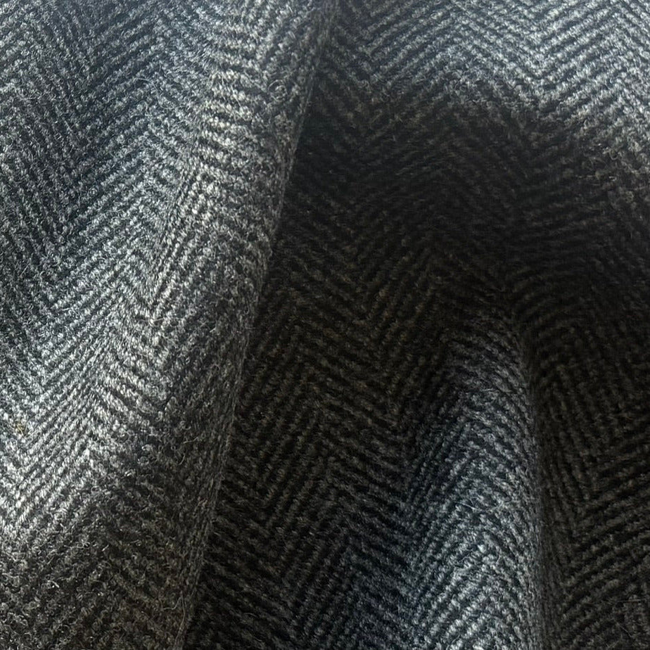 Heavy to Mid-Weight Handsome Charcoal & Fog Herringbone Wool Melton Coating (Made in Italy)
