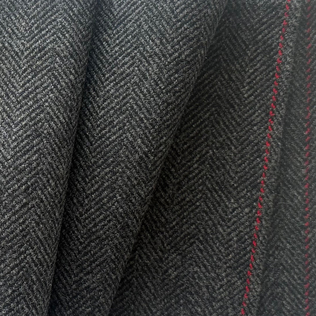 Heavy to Mid-Weight Handsome Charcoal & Fog Herringbone Wool Melton Coating (Made in Italy)