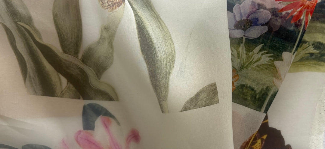 Digital Parrot Tulip Bower Crisp Silk Organza  (Made in Italy)