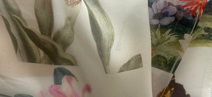 Digital Parrot Tulip Bower Crisp Silk Organza  (Made in Italy)