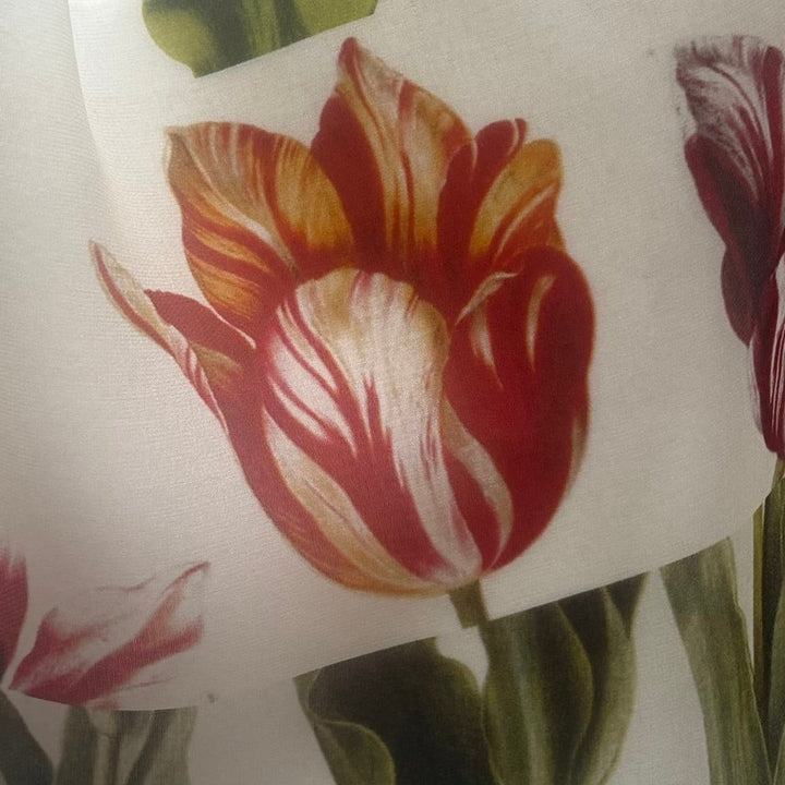 Digital Parrot Tulip Bower Crisp Silk Organza  (Made in Italy)