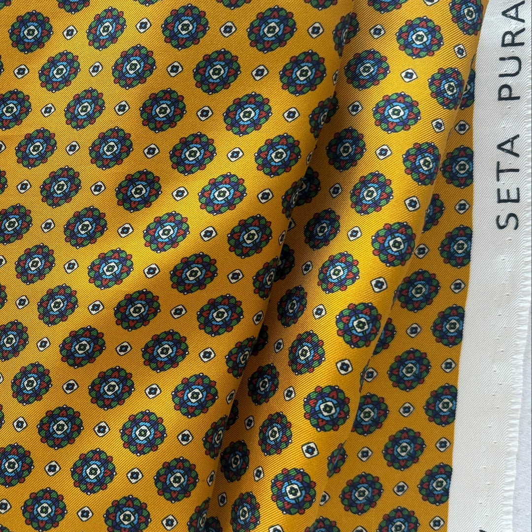 Handsome Golden Poppy Foulard Silk Twill (Made in Italy)