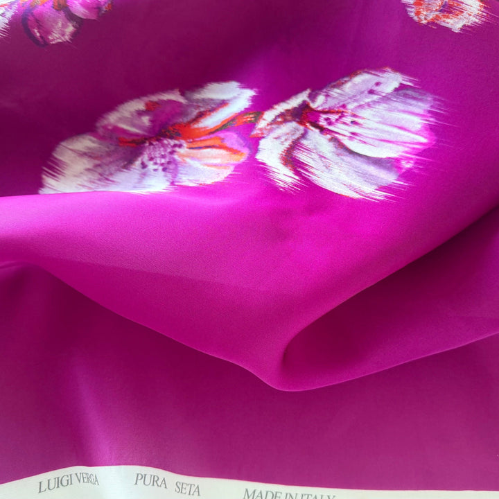 63" Panel - Luigi Verga Magenta Roses Crisp Silk Organza  (Made in Italy)