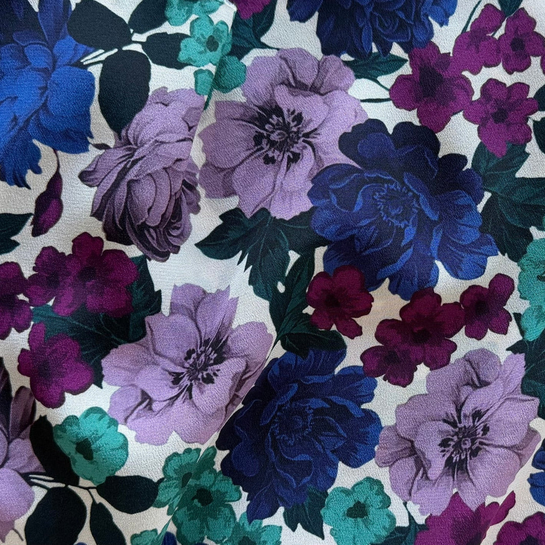 Zimmermann Luxurious Amethyst, Teal & Royal Blue Blooms Silk Crepe de Chine (Made in Italy)