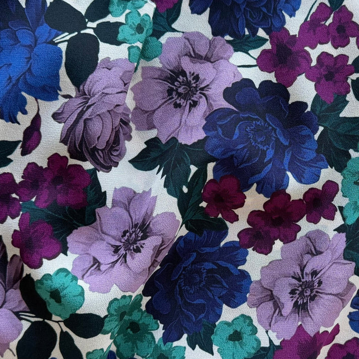 Zimmermann Luxurious Amethyst, Teal & Royal Blue Blooms Silk Crepe de Chine (Made in Italy)