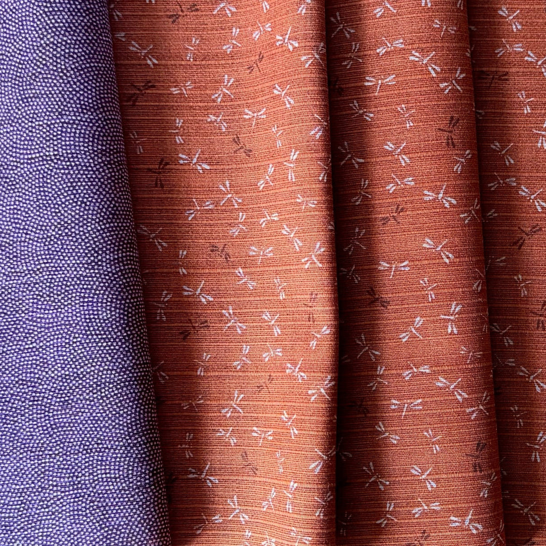 Same-Komon & Dragonfly Burnt Orange Reversible Dobby Cotton (Made in Japan)