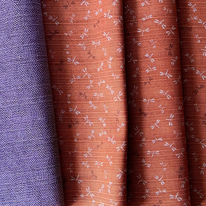 Same-Komon & Dragonfly Burnt Orange Reversible Dobby Cotton (Made in Japan)