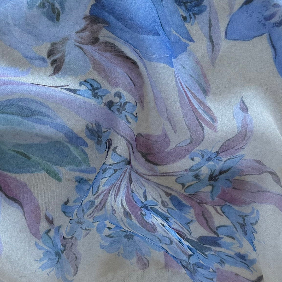 Semi-Sheer Periwinkle & Lavender Spring Bouquet Silk Chiffon (Made in Italy)