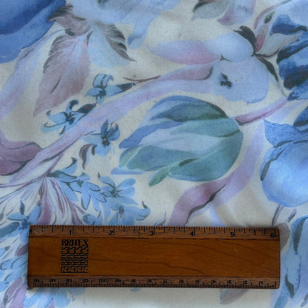 Semi-Sheer Periwinkle & Lavender Spring Bouquet Silk Chiffon (Made in Italy)