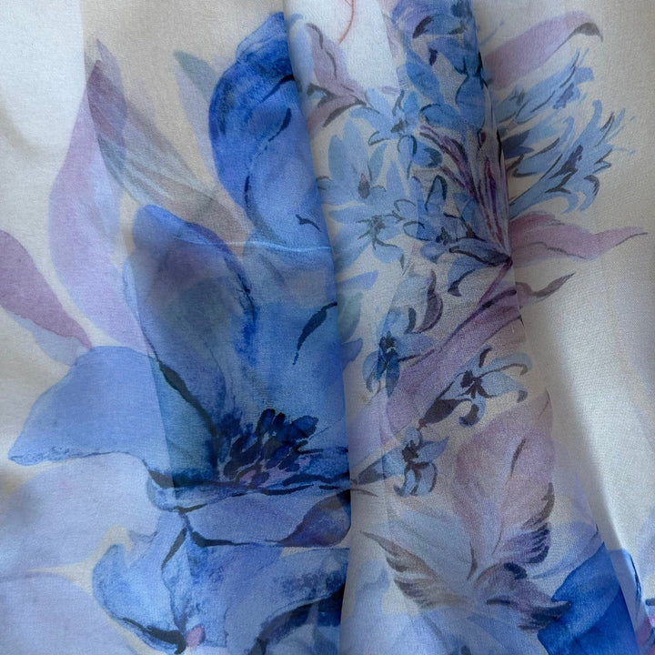 Semi-Sheer Periwinkle & Lavender Spring Bouquet Silk Chiffon (Made in Italy)