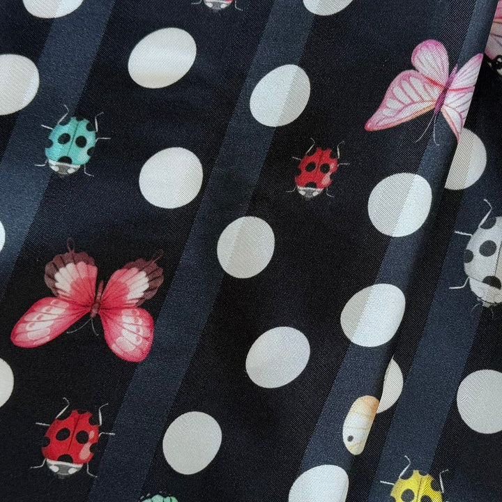 Couture Dotted Fortunate Ladybugs & Butterflies Silk Satin Charmeuse Jacquard (Made in Italy)