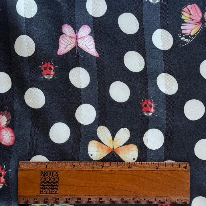 Couture Dotted Fortunate Ladybugs & Butterflies Silk Satin Charmeuse Jacquard (Made in Italy)
