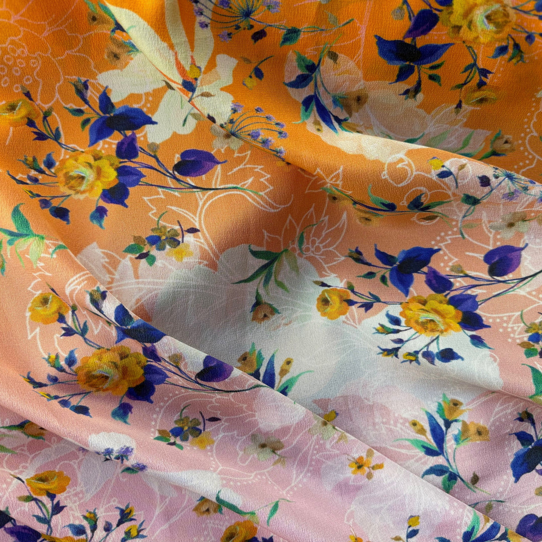 Mandarin Blush Scattered Bouquet Silk Crepe de Chine (Made in Italy)