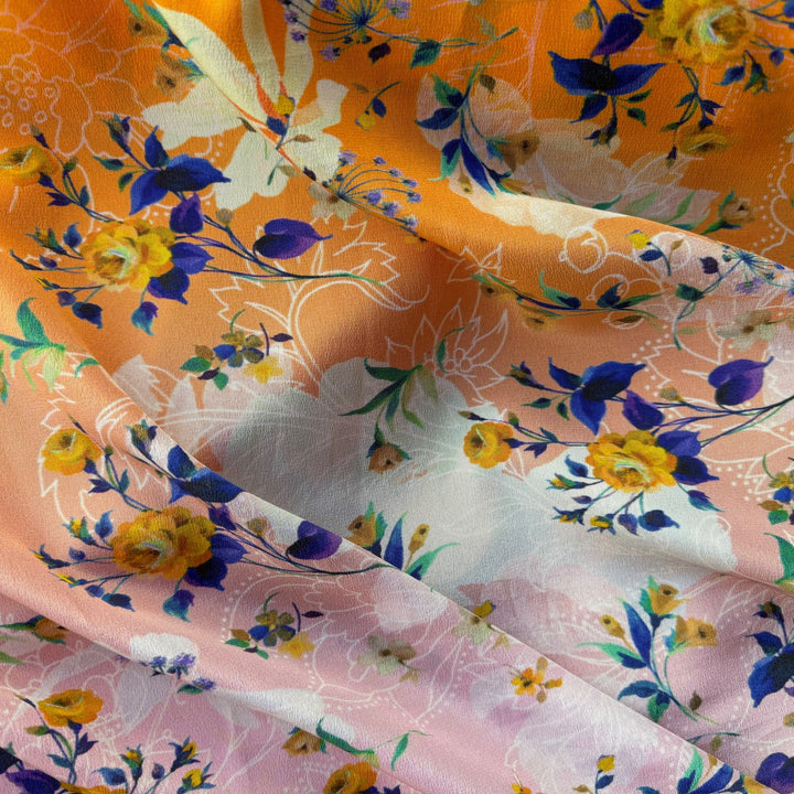 Mandarin Blush Scattered Bouquet Silk Crepe de Chine (Made in Italy)
