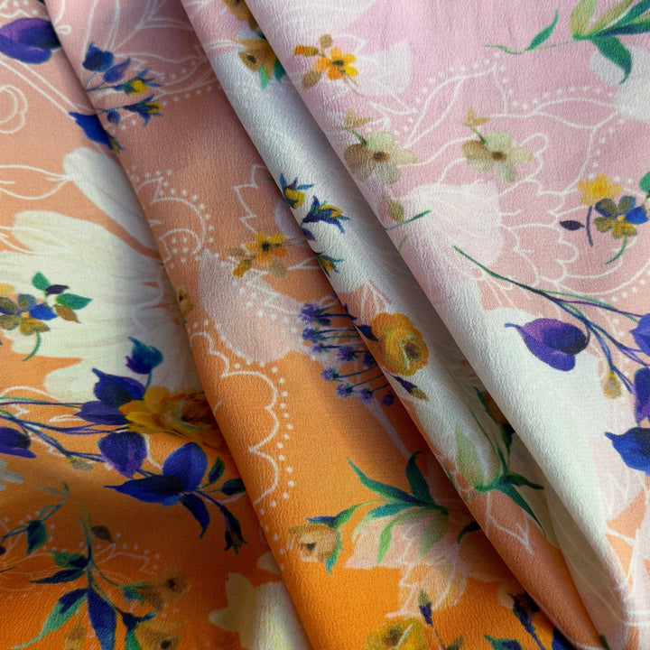 Mandarin Blush Scattered Bouquet Silk Crepe de Chine (Made in Italy)