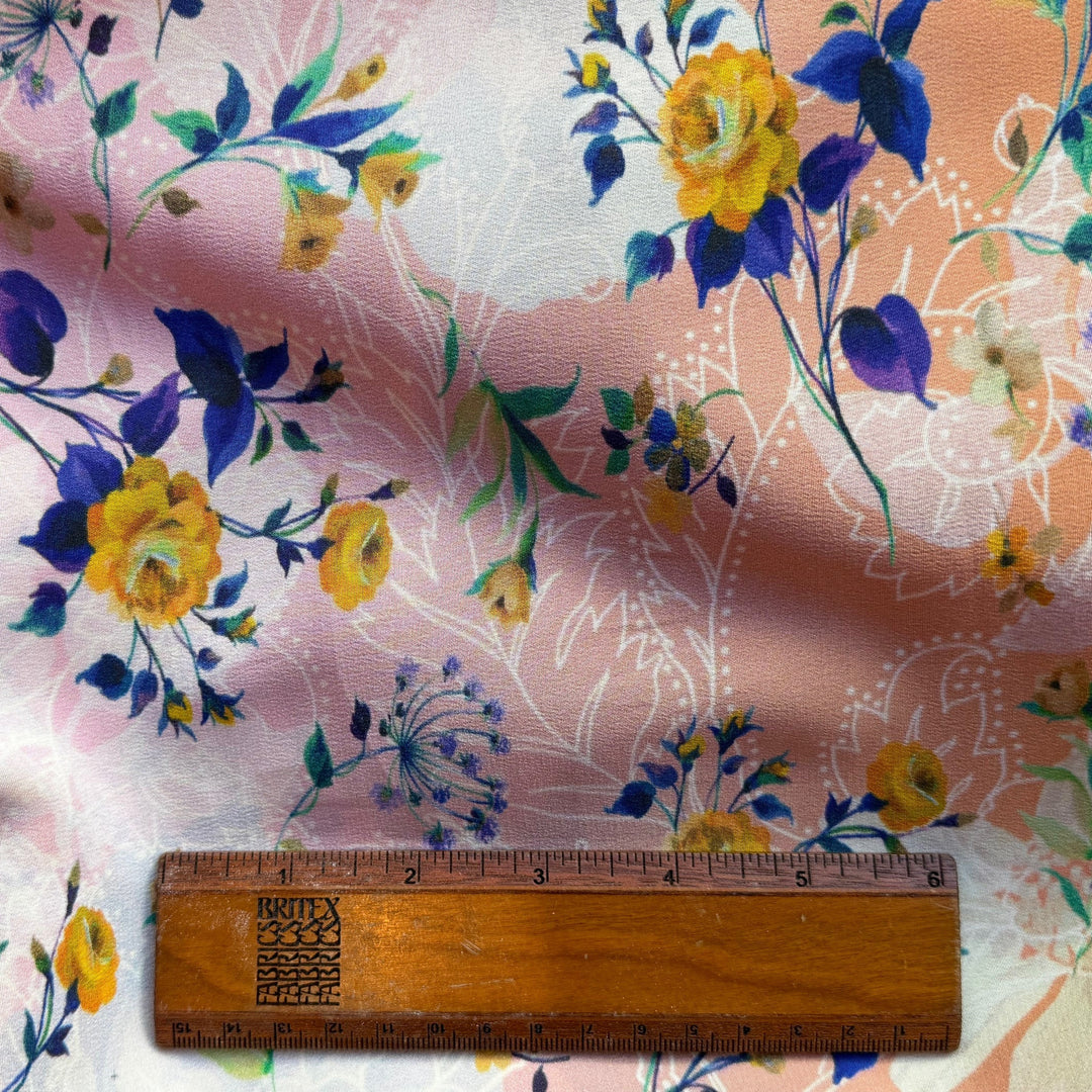 Mandarin Blush Scattered Bouquet Silk Crepe de Chine (Made in Italy)