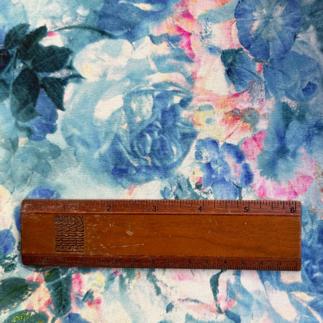 Monet's Impressionist Blue Roses Silk Crepe de Chine (Made in Italy)