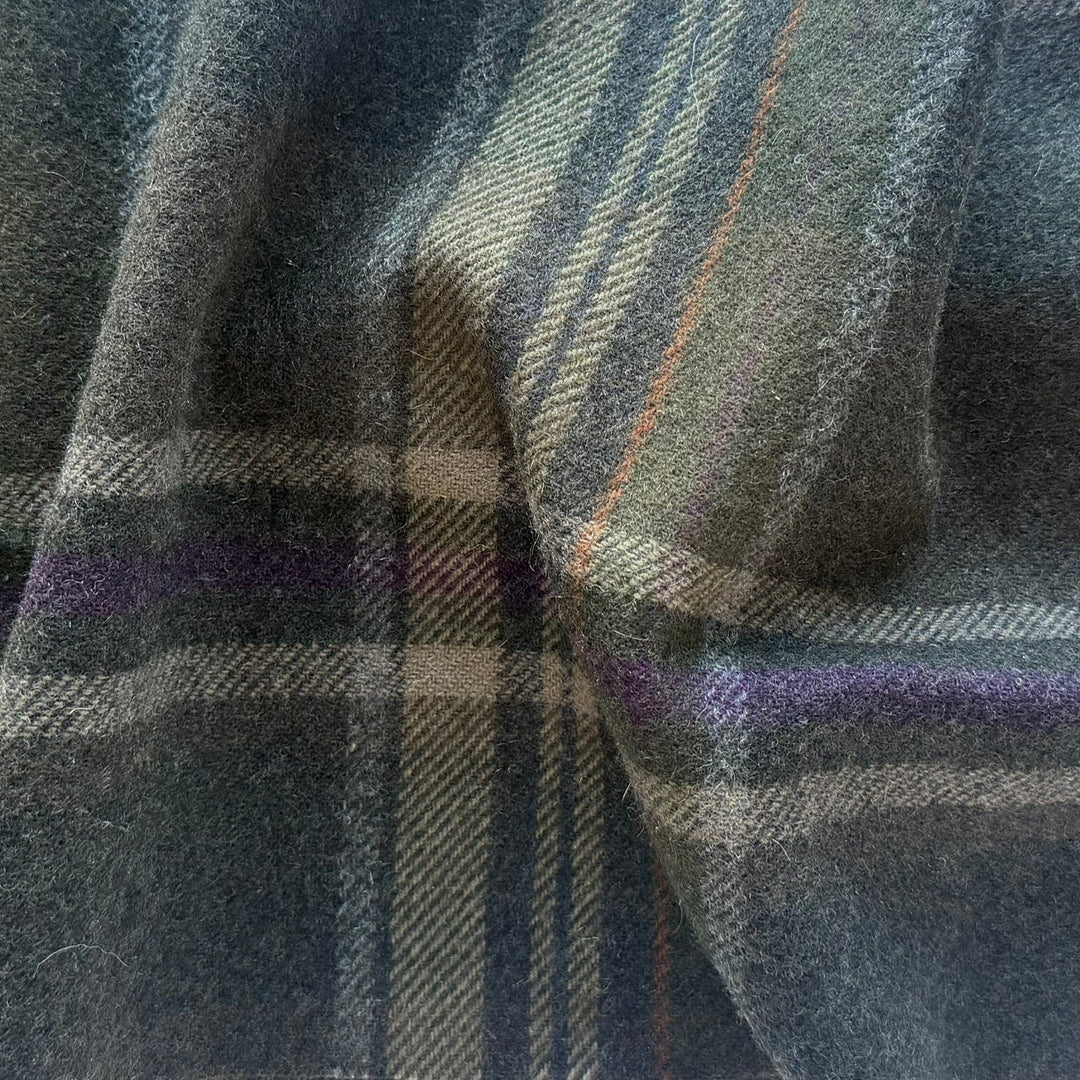 Designer Mid-Weight Plaid Olive & Plum Dreams Cashmere Coating (Made in Italy)